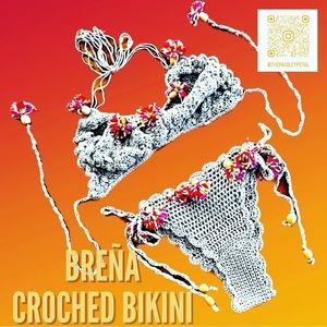 GRAY BIKINI AND SWIM COVER SET WITH MULTI COLORED TASSELS